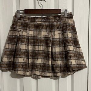 Plaid Pleated Mini Skort in Brown and Cream